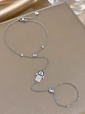 Target Silver Hamsa Hand Crystal Hand Chain Bracelet
